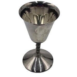 Vintage Pair Of Silverplate Over Brass Chalice Goblets w/ Grape Vine Twist Stem